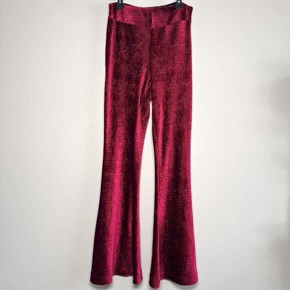 Free People So Charming Velvet Flare Pants Raspberry Wine Red Stretch M Medium - Picture 2 of 13